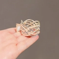 Pince à cheveux dorée pour queue de cheval avec perles et strass brillants - 6 Rangs Croisés Perle Artificielle + Strass / Or