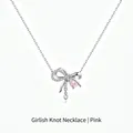 Collana con fiocco in argento minimalista con pendente in cristallo rosa a cuore - Collana Nodo da Ragazza con Zirconia Rosa (XL24【粉钻】)