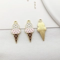 Three ice cream pendants with pink and white enamel drip on golden metal base - Tricolor Ice Cream