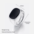Polished stainless steel ring for men featuring a large black oval inlay and 13mm width - US8 (Perimeter 57mm) / Silver Black Onyx