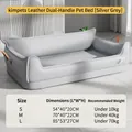 Zilvergrijze waterdichte lederen hondenmand met handvatten en maattabel gids - Gemiddeld (70*40*22cm) / Zilverijs