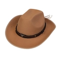 Classic brown felt western cowboy hat featuring a vintage longhorn bull metal ornament - Khaki
