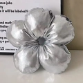 Macro detail of silver metallic 3D flower hair tie with a smooth reflective finish - Silver Faux Leather (Approx. 17.5cm)