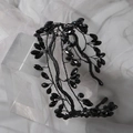 Handmade black beaded headband with faceted flower beads and satin wrapped frame - Crystal Headband-Black