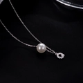Elegant S925 silver necklace featuring a round white pearl and zircon-studded ring pendant - Letter Q