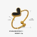 Minimalistische verstelbare gouden ring van roestvrij staal met zwart hartje - Open Hart Ring / Zwart (Gouden Ring)