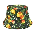 Detail of a black bucket hat with vibrant yellow lemon and green leaf prints on white background - M (56-58cm) / Lemon Black