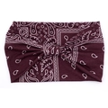 Macro detail of wine red paisley print on bohemian elastic wide cotton headband fabric - Wine Red Paisley
