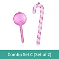 Pink and white glitter Christmas lollipop and candy cane ornament set with metallic finish - Combination Set C (2 Pack)