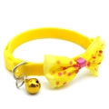 Yellow nylon pet collar with pink polka dot mesh bow and gold bell attachment - Yellow