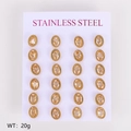 Set of 12 pairs of golden stainless steel oval stud earrings with clear faceted zircons - Oval Design / 12 Pairs Pack (6.5*8mm) / Gold