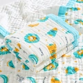 Soft cotton gauze baby blanket with blue trim and lion fruit cartoon prints - 4-Layer Wide Edge 110*110cm / Fruit Lion