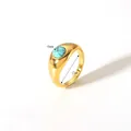 Ring aus 18K vergoldetem Edelstahl mit einer runden 6mm Türkis-Stein-Einlage - Gold Türkis Vintage Stil (YYR023167-7)