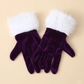 Guanti natalizi corti in velluto viola con bordo in pelliccia sintetica bianca festiva - 24cm / Viola