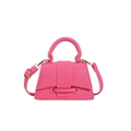 Fashionable rose pink PU leather mini square bag with top handle and crossbody strap - Rose Red
