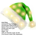 Green plush glowing Christmas hat for adults with 30 warm LED lights and white fur trim - 35*45cm / Green Warm Full Glow Hat (Adult)