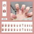 Rosa Ombré künstliche Nägel mit Perlen, Strass und Metall-Herz-Details im Set - Goldfolie Französisch (Z436)