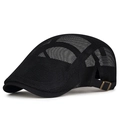Breathable black full mesh beret hat with adjustable metal buckle for summer sun protection - Black