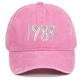 Detail of pink washed cotton baseball cap featuring high-quality 1989 3D embroidery - Pink