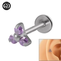 G23 titanium clover labret stud featuring three purple zircons and flat back design - 1.2x6mm / Purple (NO 4)