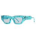 Trendige Cat-Eye-Sonnenbrille mit blauem Tintenmuster, dunklen Gläsern und Nieten - Blauer Rahmen Hellgraue Gläser