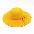 Top view of bright yellow wool felt dome hat with matching ribbon and elegant bow detail - One Size(58cm) / Yellow