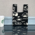 Knit tote bag with black and white jacquard cartoon dog patterns and dog motifs - Black Hat Puppy