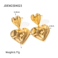 Golden double heart earrings with liquid metal texture and wrinkled surface finish - Gold