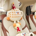 Cute sherpa monster car headrest pillow with orange waffle pattern and party hat decoration - Headrest / Orange