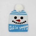 Blue LED knitted Christmas beanie with snowman pattern and Let It Snow text - Hat Style 45 (Blue White Snowman Face)