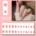 Uñas postizas de trapecio rosa degradado con corazones 3D y lazos, modelo D410 - Estilo De Lazo Y Corazón Degradado Rosa (D410) / Tipo de Pegamento