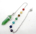 Groene Aventurijn zeshoekige hanger met zeven chakra kralen en zilveren metalen ketting - B3-Groene Aventurijn