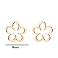 Golden 8mm minimalist hollow flower stud earrings in stainless steel on white background - 424 Flower / Gold