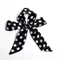 Elegant silk hair ribbon with classic black and white polka dot bow tie pattern - S50-Black White Polka Dot