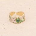 Macro view of golden adjustable ring featuring daisy flower enamel and small crystal accents - Daisy Flower Style (6#)