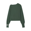 Dark green knitted sweater featuring an asymmetrical neckline and silver metal cuff ring - S / Green