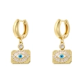 Detalle de pendientes dorados de ojo turco con cuentas azules e incrustación de circón - Color Dorado (VE1259)