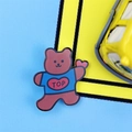 Cartoon brown bear acrylic brooch with blue shirt and red heart pin for girls' bags - Bear with Heart