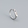 S925 sterling silver open ring with blue stone and star engraving in silver finish - 925 Silver / Star Dual-Diamond Open Ring / White Gold