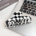 Classic black and white checkered hair claw clip for women on a silver laptop background - 9.5CM / Black & White Checkerboard