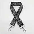 Detail of 3.8cm jacquard canvas bag strap with black and grey geometric diamond patterns - Black Dark Grey Silver Hook