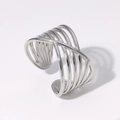 Minimalist silver multi-layer overlapping stainless steel open ring for women - Steel