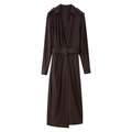 British style deep V-neck dark brown shirt midi dress with pleated waist and belt - XS / Coffee