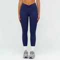 Pantalon de yoga bleu foncé à taille haute pour femmes avec ceinture croisée en V - S / Bas / Bleu Marine Foncé
