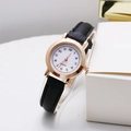 Minimalist vintage quartz watch with black leather strap and rose gold Arabic dial - Gold Case Arabic Numerals White Dial Black Strap