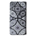 Ethnic style long wallet with black and white geometric lace patterns on white background - Black