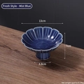 Mist blue petal-shaped ceramic pedestal bowl with embossed floral pattern and ice crackle glaze - Fragrance Petal-Mist Blue