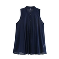 Blusa de gasa plisada sin mangas en azul marino con cuello para oficina y diario - XS / Azul oscuro