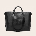 Borsa tote classica in pelle cerata nera con doppi manici e dettaglio con zip in metallo - Nero Lucido