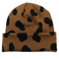 Brown and black leopard print knit beanie hat for women featuring animal spot patterns - M (56-58cm) / Cow Brown
